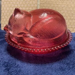Indiana Glass Co Kitten on Nest jar with lid cookie jar butter jar with box